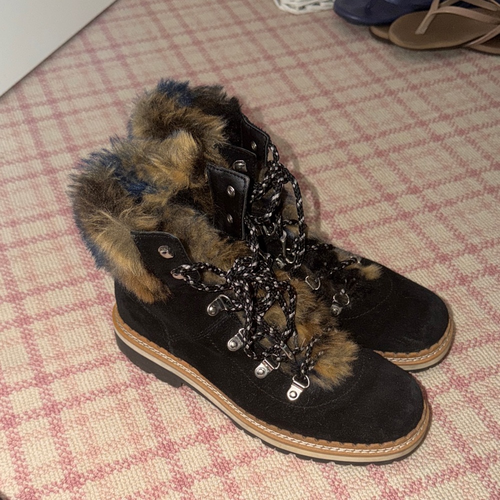 Sam Edelman Black and Brown Fur-Trimmed Boots